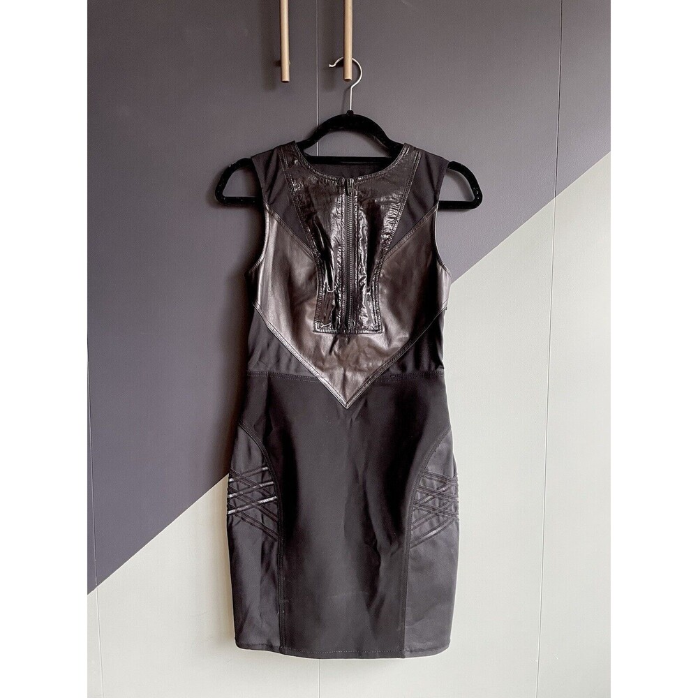 Alexander Wang $1000 Black Bodycon Sheath Dress w/ Leather + Mesh Accents Sz 2